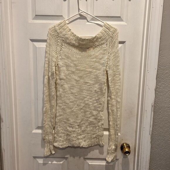 VTG Unionbay Cream Sweater Loose Knit Boat Neck Off Shoulder Size Large - Picture 7 of 8